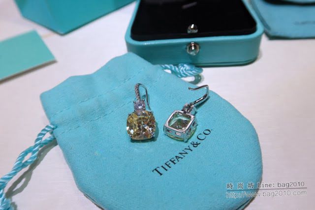 Tiffany純銀飾品 蒂芙尼女士專櫃爆款方形黃鑽耳釘 Tiffany高級珠寶耳勾  zgt1727